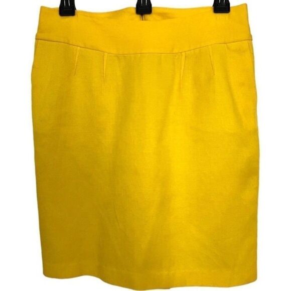 Merona Skirt Yellow Pencil Pockets Lined Slit Zipper Size 8 Office - Picture 2 of 9